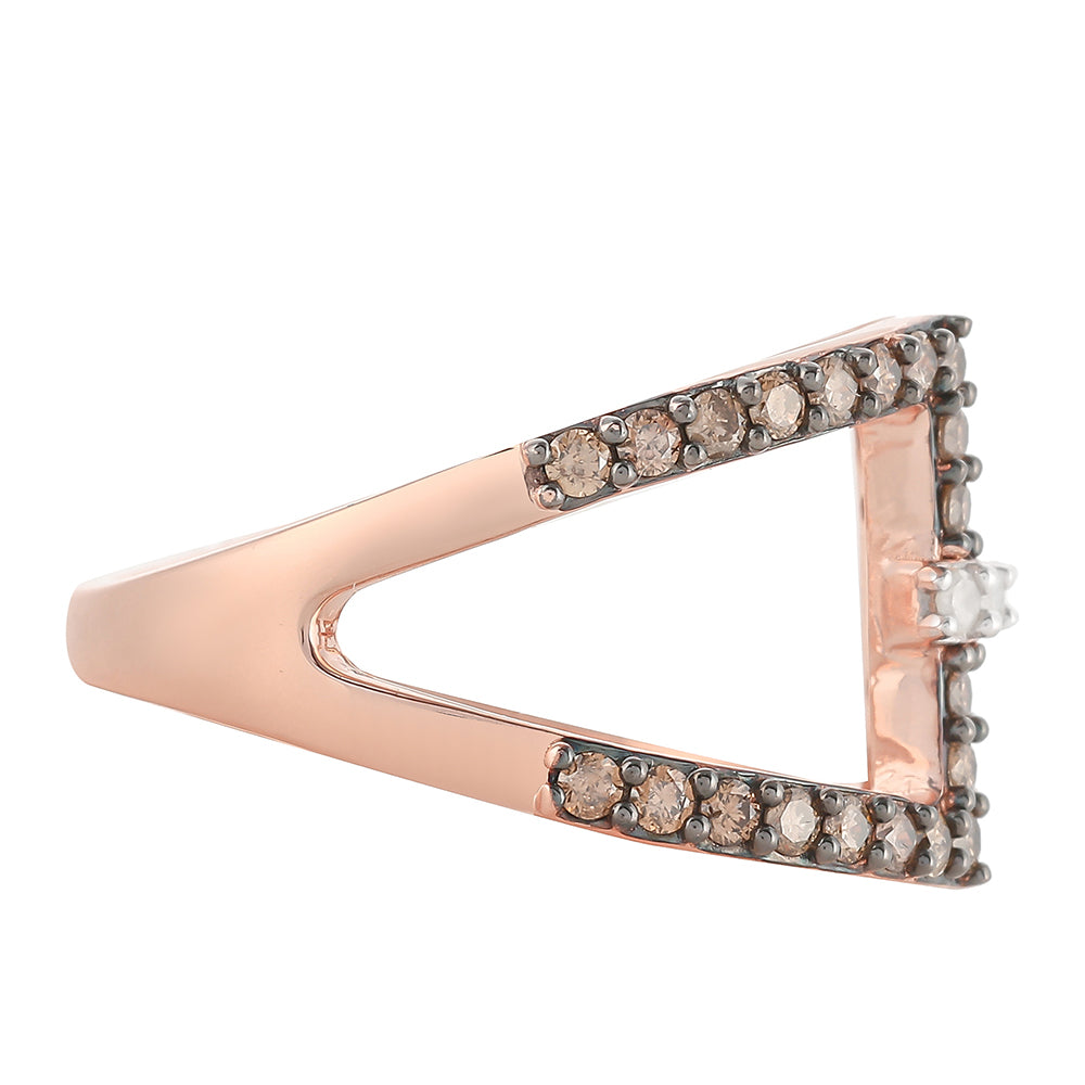 Růžovým Zlatem 925 / 1000 Sterlingové Stříbro Prsten s Champagne Diamantem a Bílým Diamantem 6 