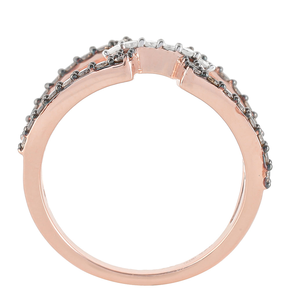 Růžovým Zlatem 925 / 1000 Sterlingové Stříbro Prsten s Champagne Diamantem a Bílým Diamantem