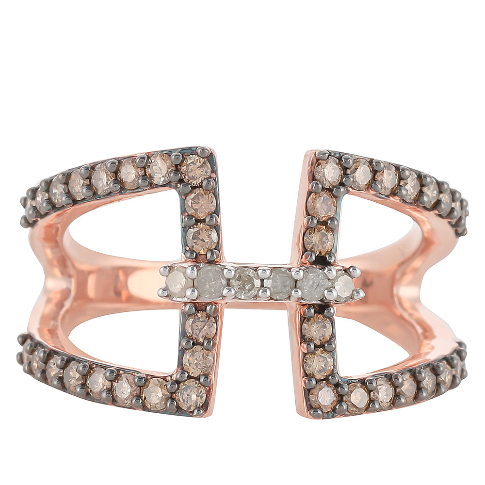 Růžovým Zlatem 925 / 1000 Sterlingové Stříbro Prsten s Champagne Diamantem a Bílým Diamantem 1 