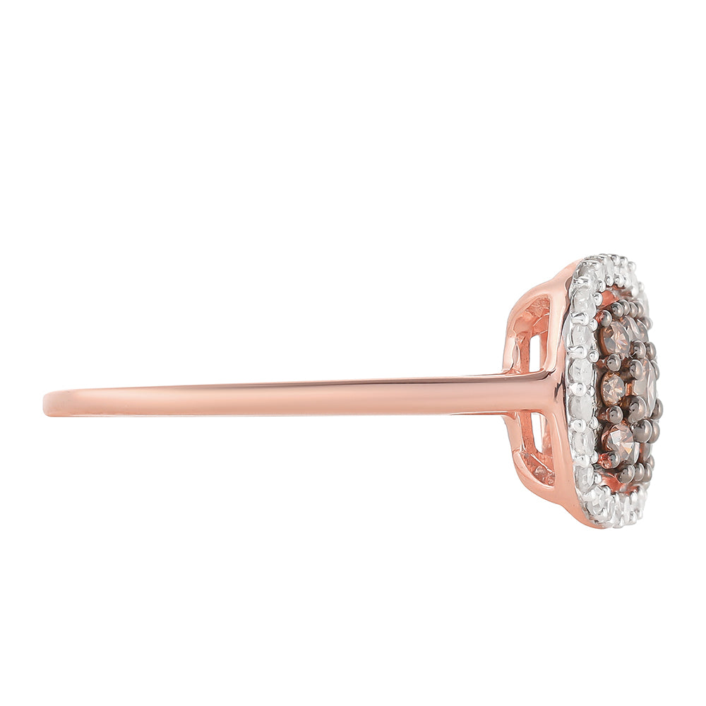 Růžovým Zlatem Pozlacený Stříbrný Prsten s Champagne Diamantem a Bílým Diamantem 6 