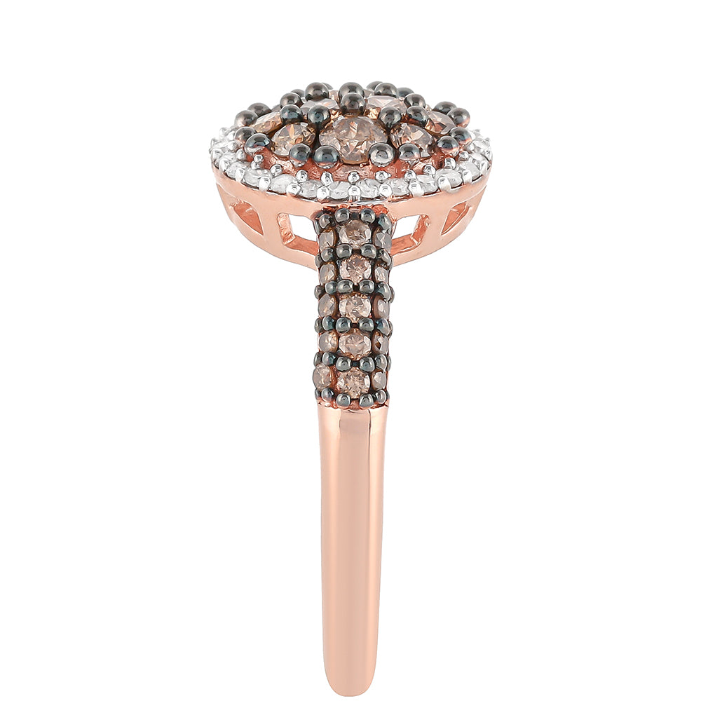 Růžovým Zlatem Pozlacený Stříbrný Prsten s Champagne Diamantem a Bílým Diamantem 7 