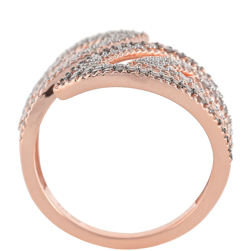 Růžovým Zlatem Pozlacený Stříbrný Prsten s Champagne Diamantem a Bílým Diamantem 8 