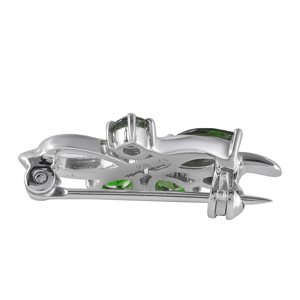 Stříbro 925/1000 - Brož s Chromovým Diopsidem - Karátové číslo: 1.17. přibližná hmotnost: 2.22 gramů 2 