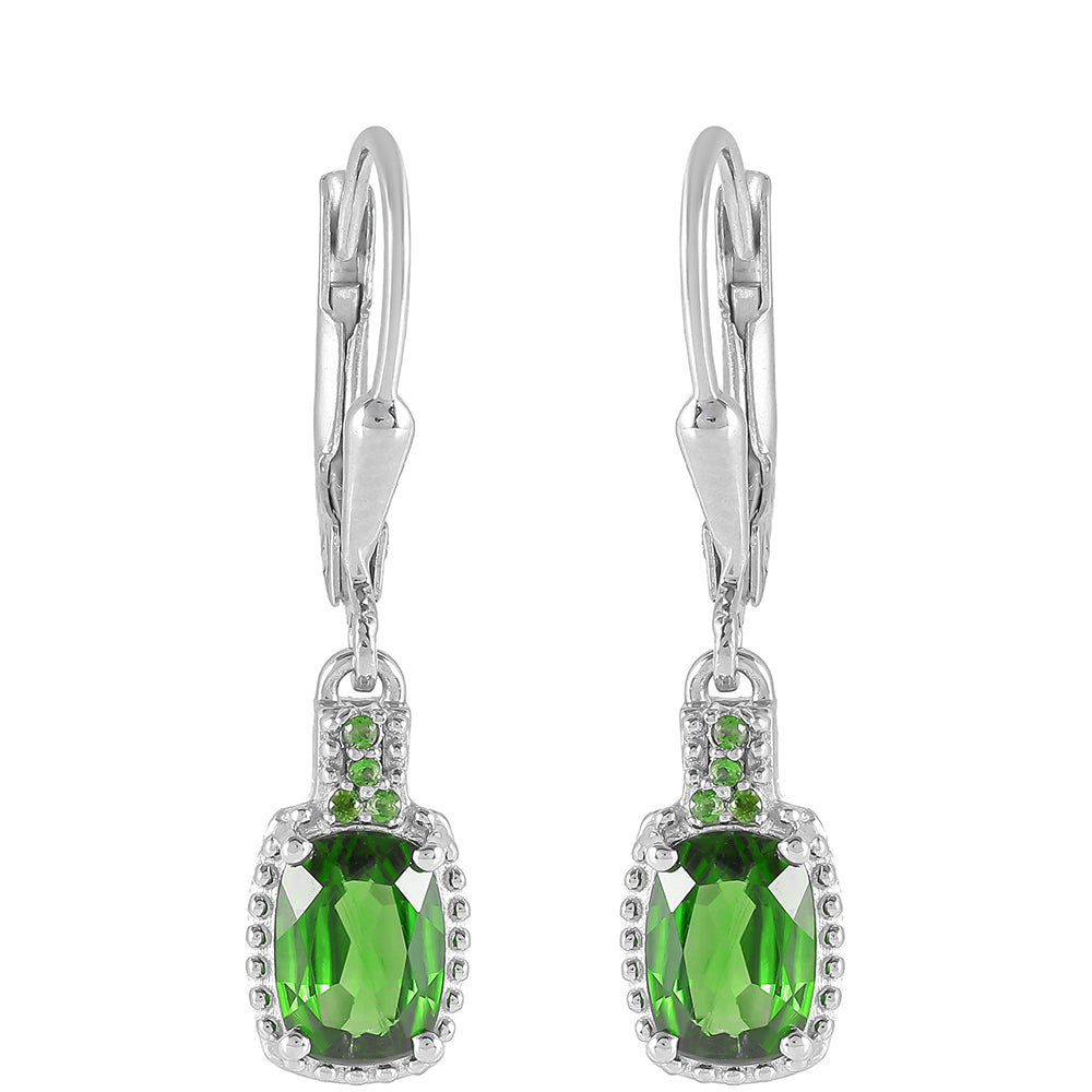 Stříbro 925/1000 - Náušnice s Chromovým Diopsidem - Karátové číslo: 1.68. přibližná hmotnost: 2.54 gramů