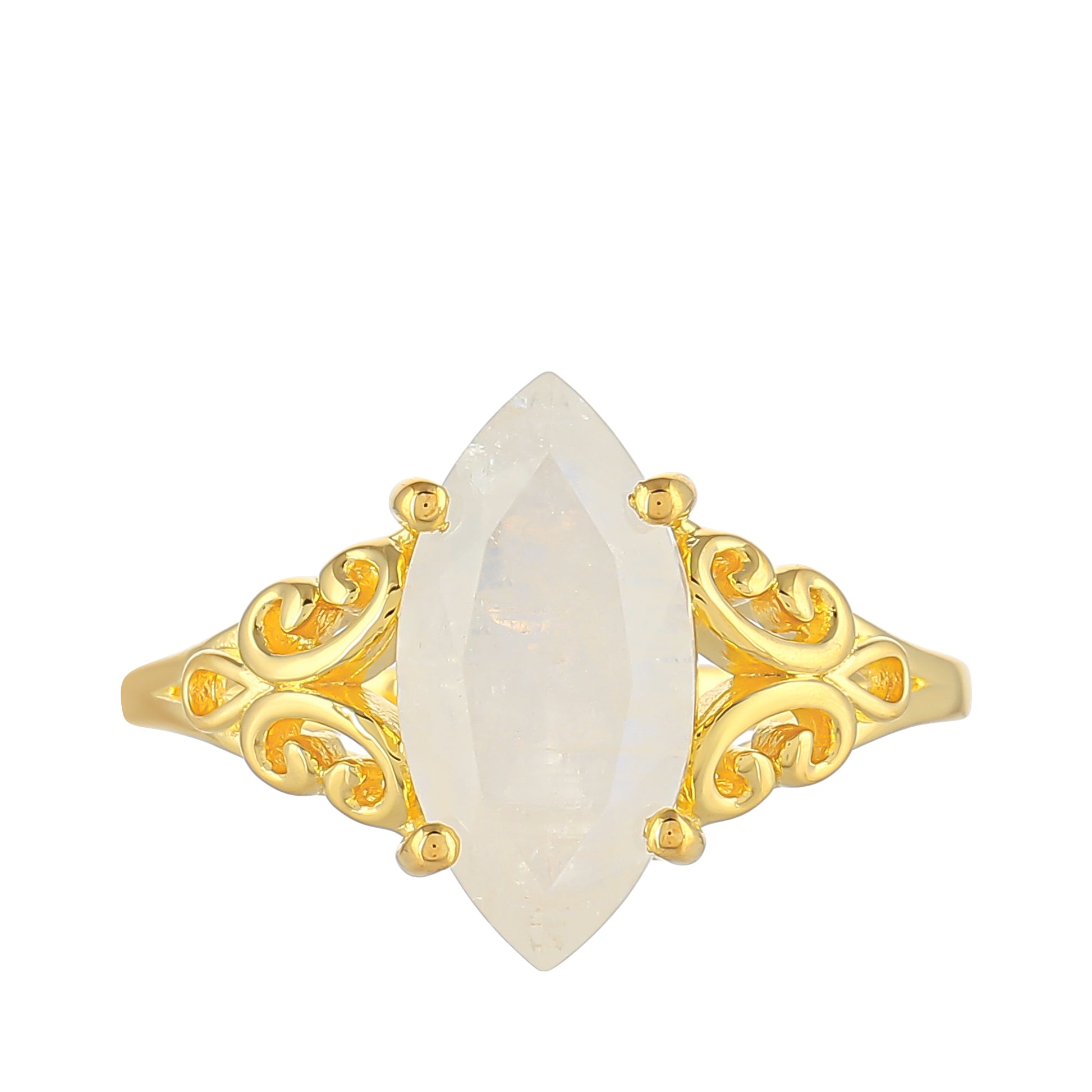 Pozlacený Stříbrný Prsten s Duhovým Měsíčním Kamenem 1 