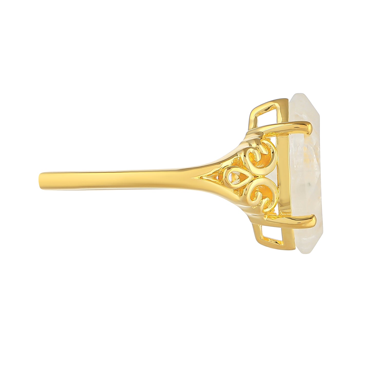 Pozlacený Stříbrný Prsten s Duhovým Měsíčním Kamenem