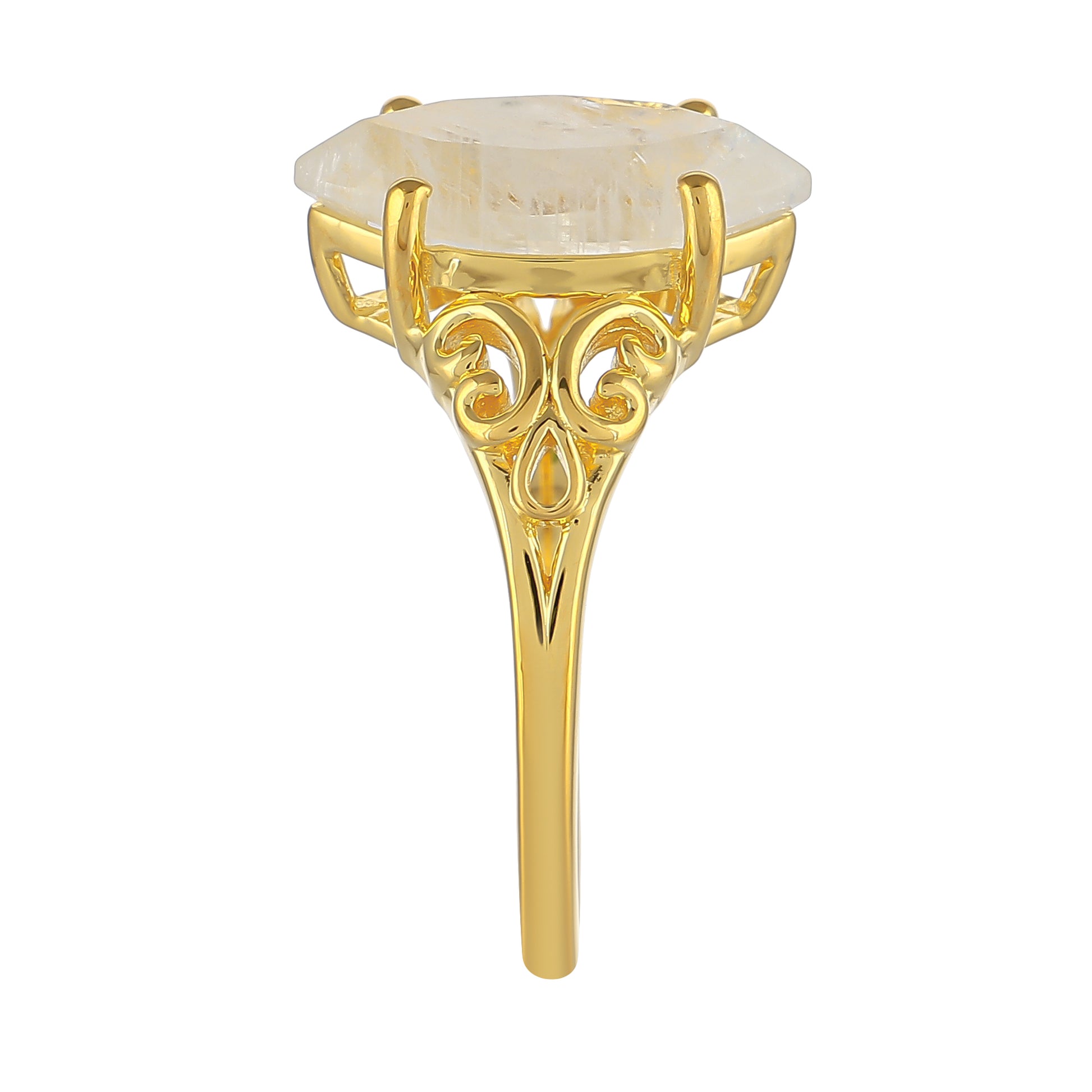 Pozlacený Stříbrný Prsten s Duhovým Měsíčním Kamenem 3 