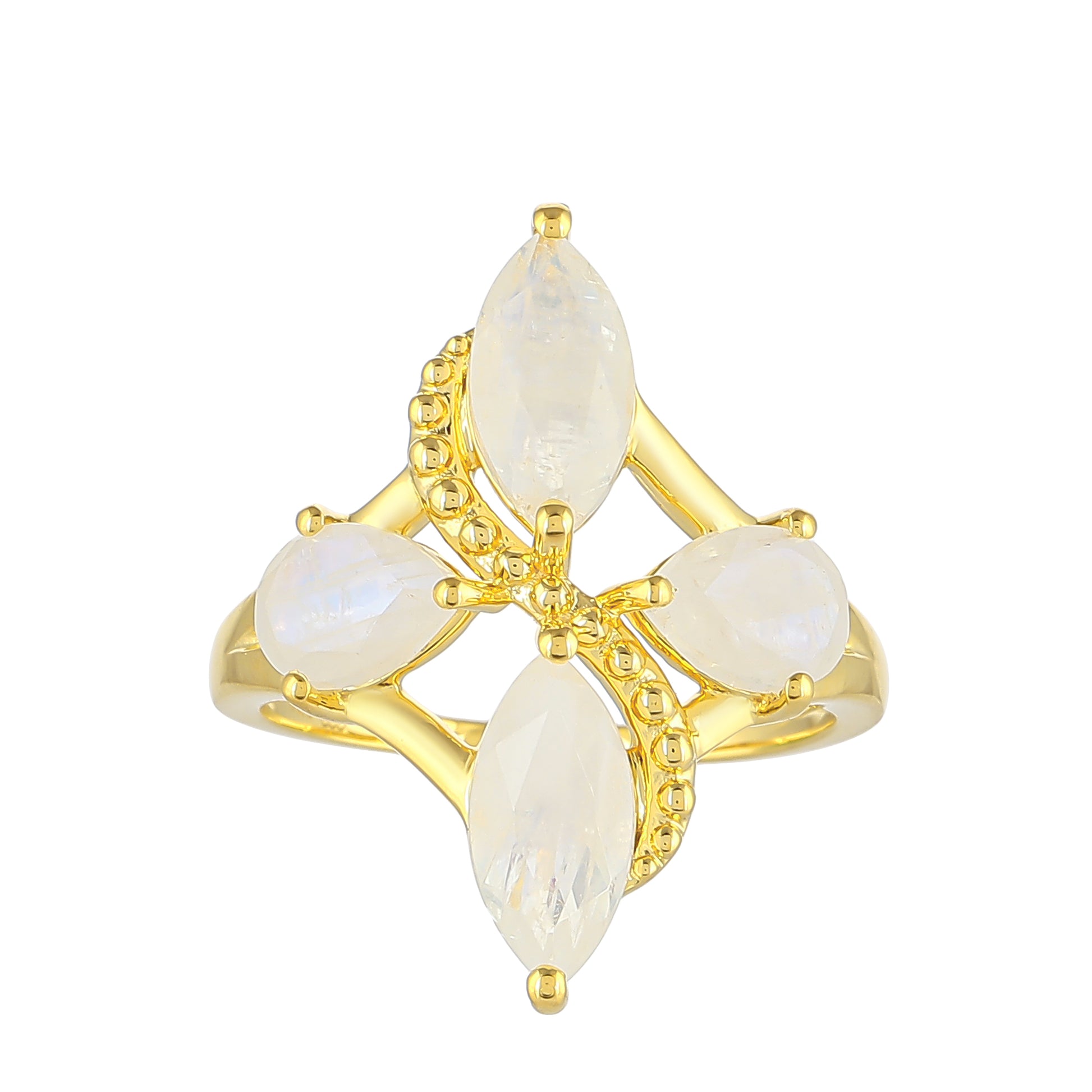 Pozlacené Stříbro 925/1000 - Prsten s Duhovým Měsíčním Kamenem - Karátové číslo: 2.98. přibližná hmotnost: 3.79 gramů 1 