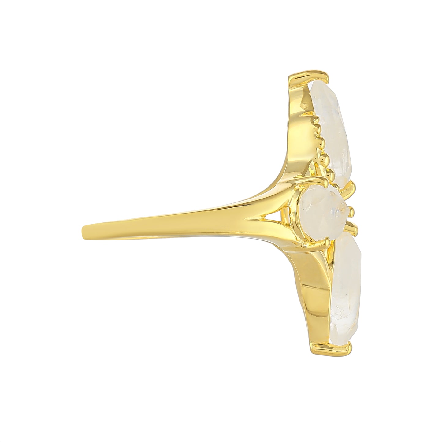 Pozlacené Stříbro 925/1000 - Prsten s Duhovým Měsíčním Kamenem - Karátové číslo: 2.98. přibližná hmotnost: 3.79 gramů