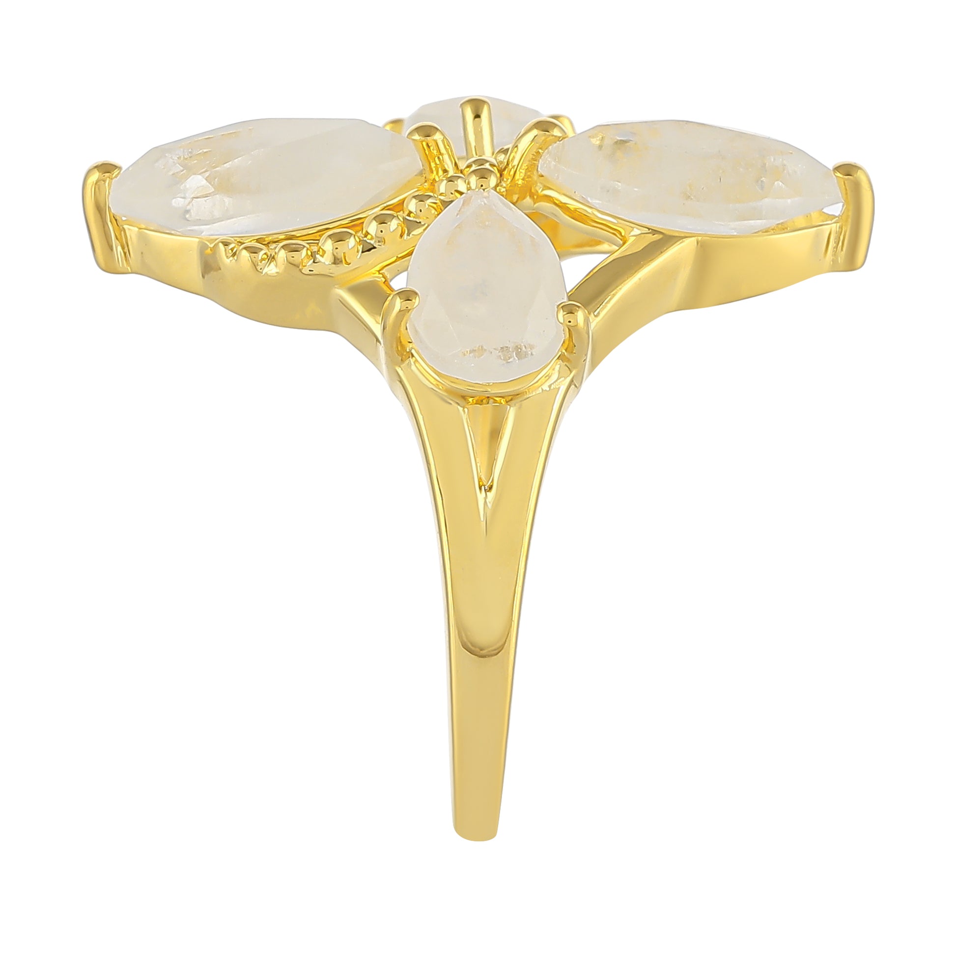 Pozlacené Stříbro 925/1000 - Prsten s Duhovým Měsíčním Kamenem - Karátové číslo: 2.98. přibližná hmotnost: 3.79 gramů 3 