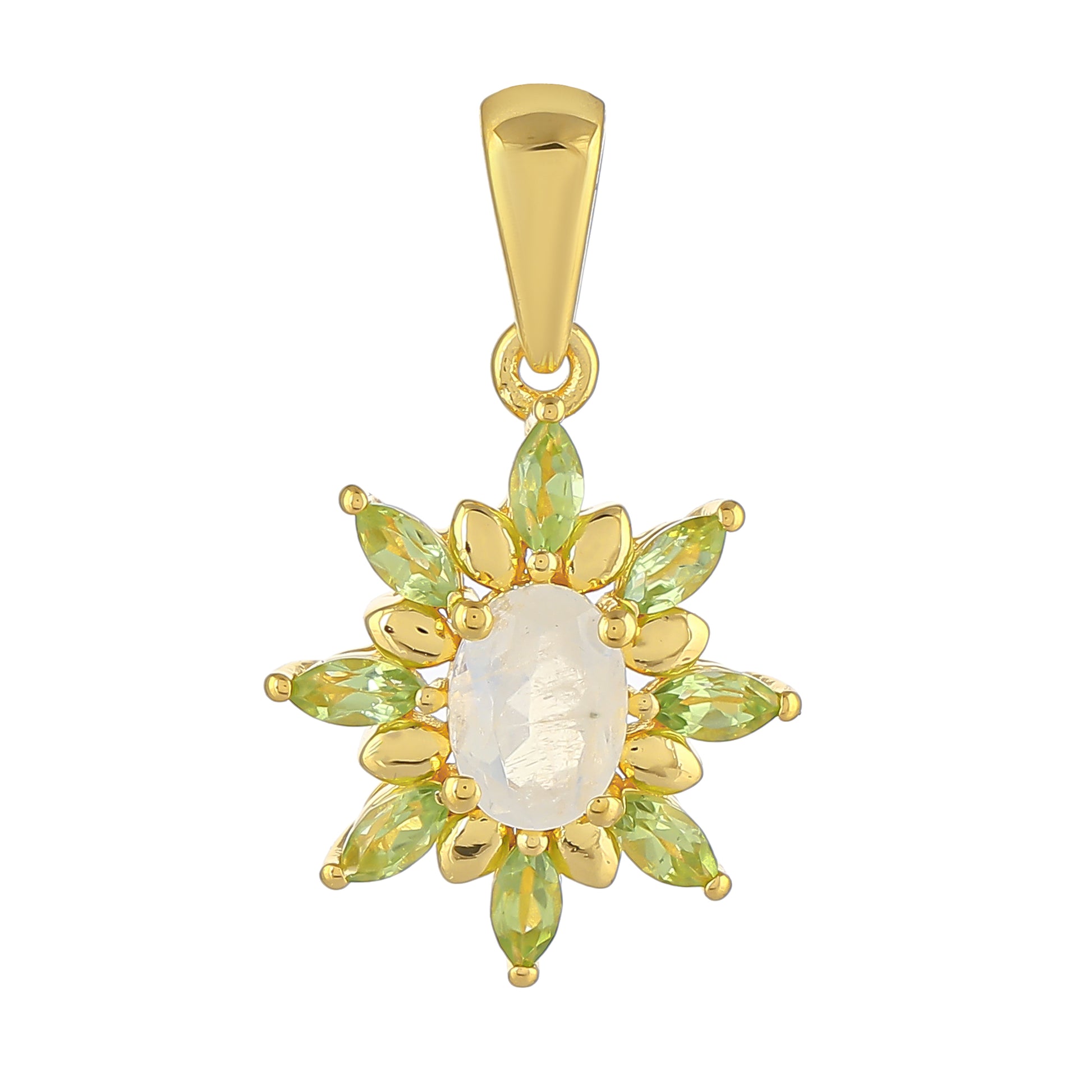 Pozlacený Stříbrný Přívěsek s Duhovým Měsíčním Kamenem a Peridotem 1 