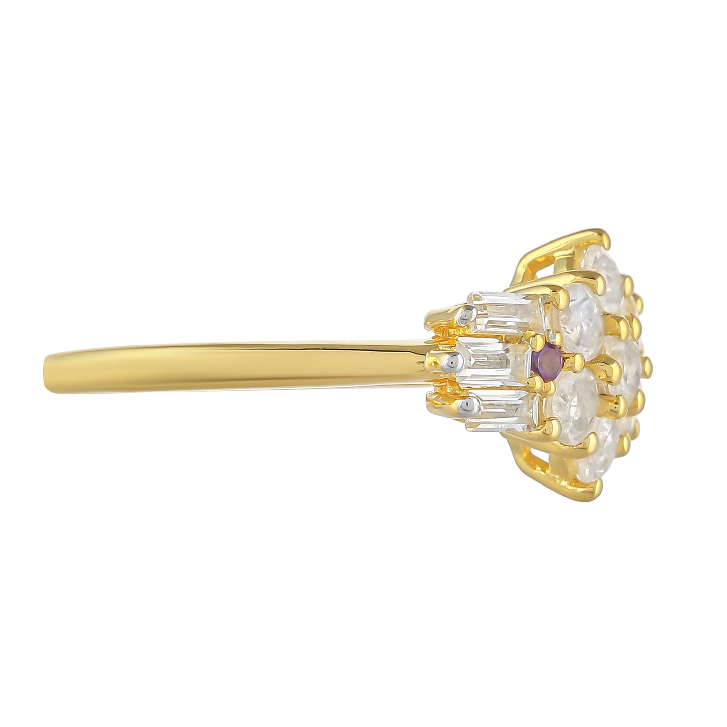 Pozlacený 925 / 1000 Sterlingové Stříbro Prsten s Duhovým Měsíčním Kamenem a Brazilským Ametystem