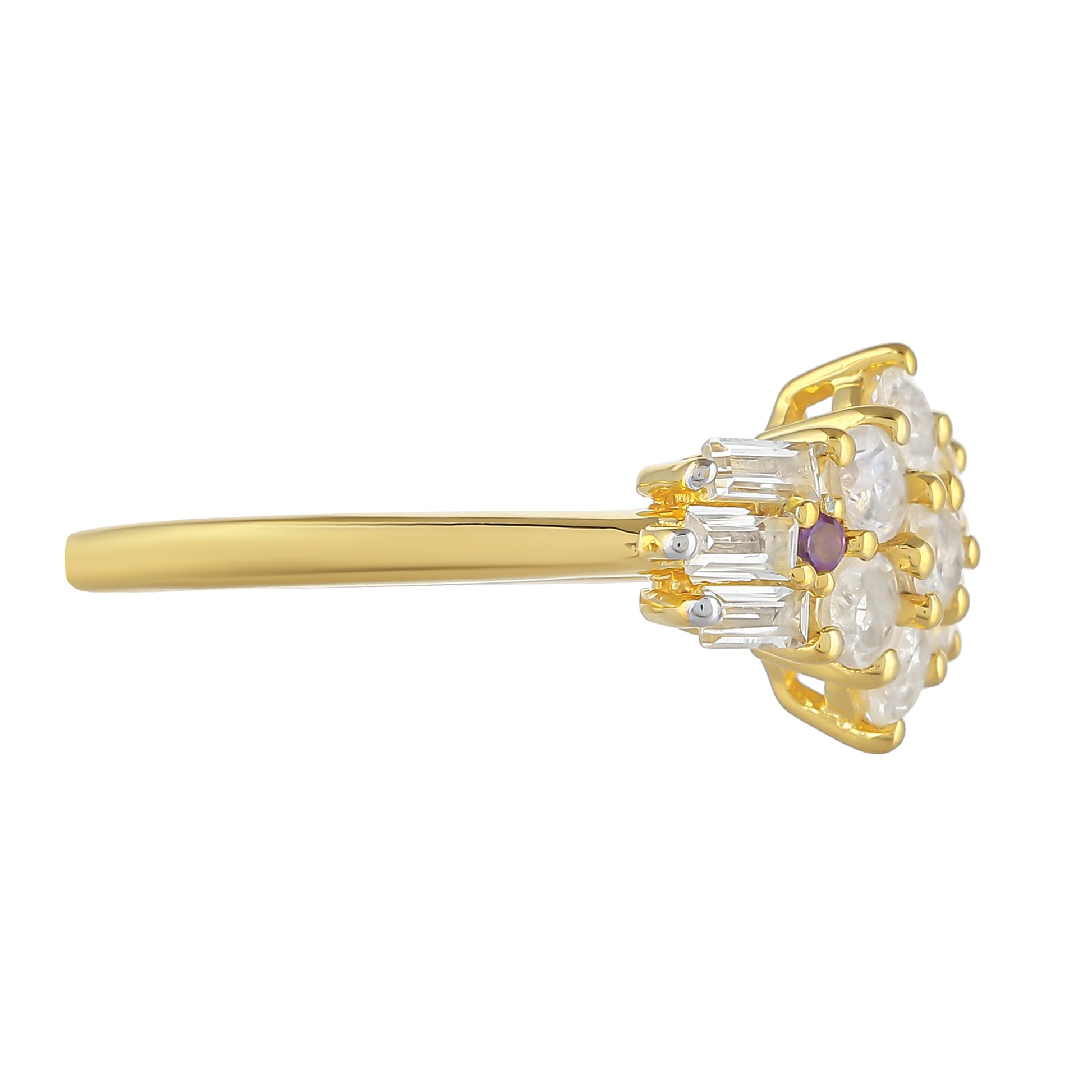 Pozlacený 925 / 1000 Sterlingové Stříbro Prsten s Duhovým Měsíčním Kamenem a Brazilským Ametystem 2 