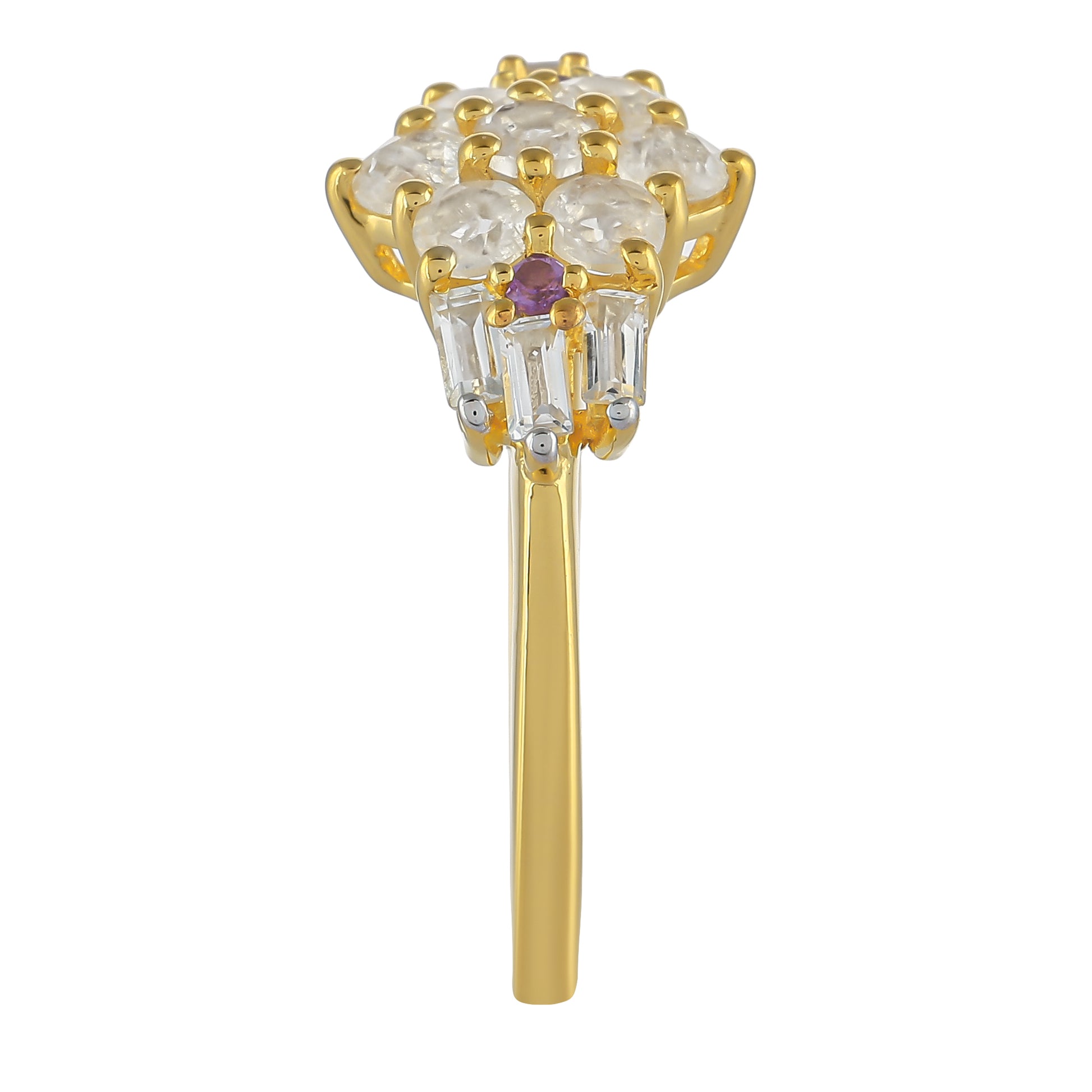 Pozlacený 925 / 1000 Sterlingové Stříbro Prsten s Duhovým Měsíčním Kamenem a Brazilským Ametystem 3 