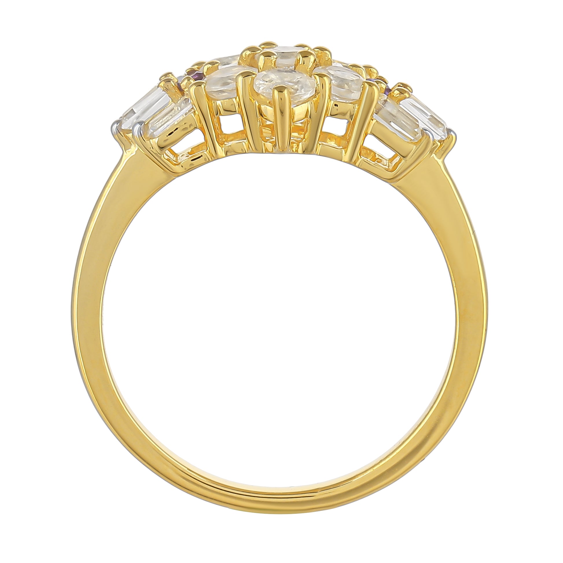 Pozlacený 925 / 1000 Sterlingové Stříbro Prsten s Duhovým Měsíčním Kamenem a Brazilským Ametystem 4 