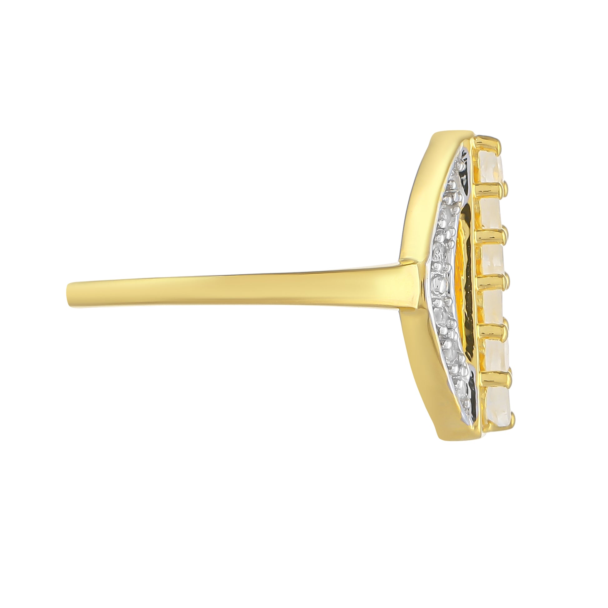 Pozlacený Stříbrný Prsten s Duhovým Měsíčním Kamenem a Bílým Topazem 2 