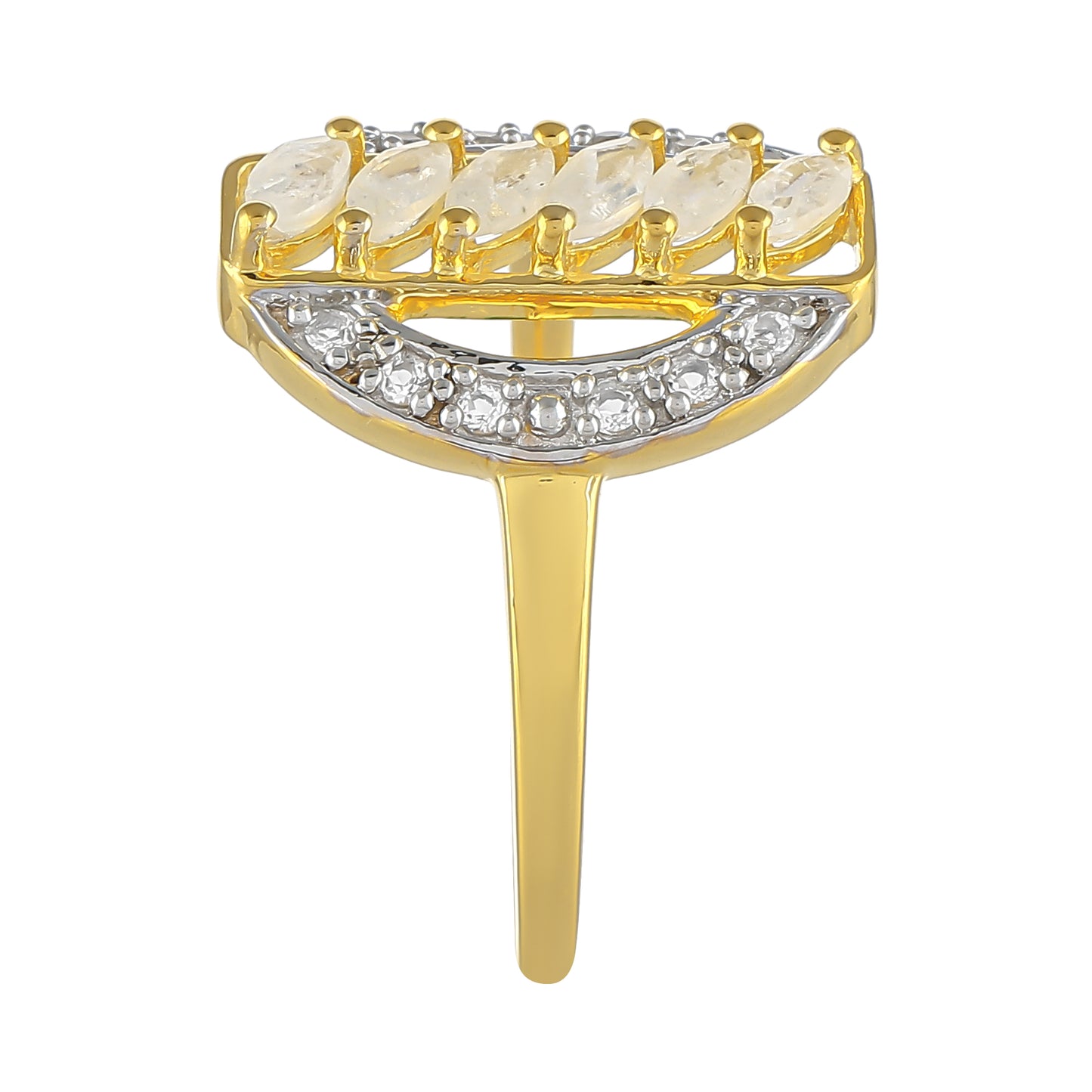 Pozlacený Stříbrný Prsten s Duhovým Měsíčním Kamenem a Bílým Topazem