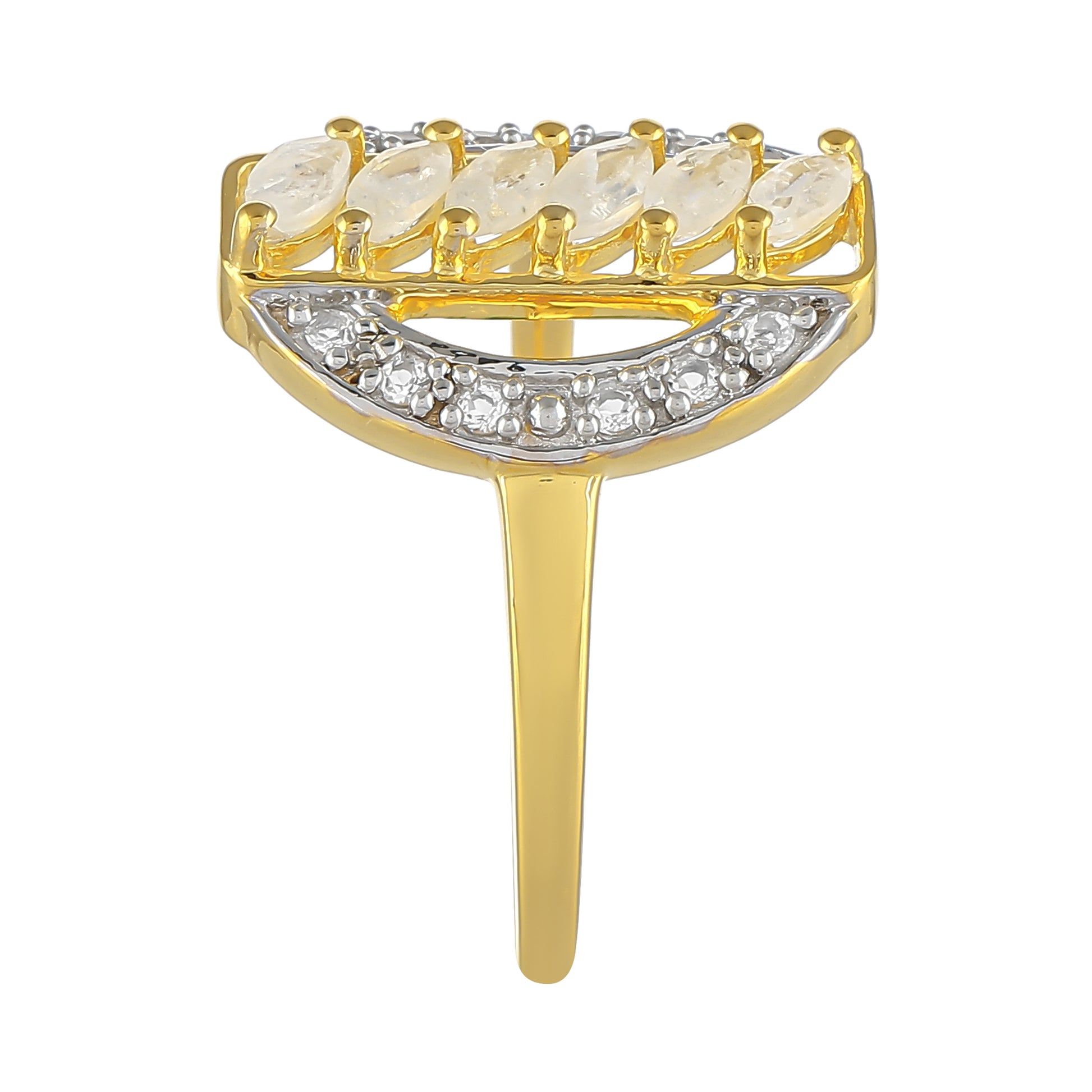 Pozlacený Stříbrný Prsten s Duhovým Měsíčním Kamenem a Bílým Topazem 3 