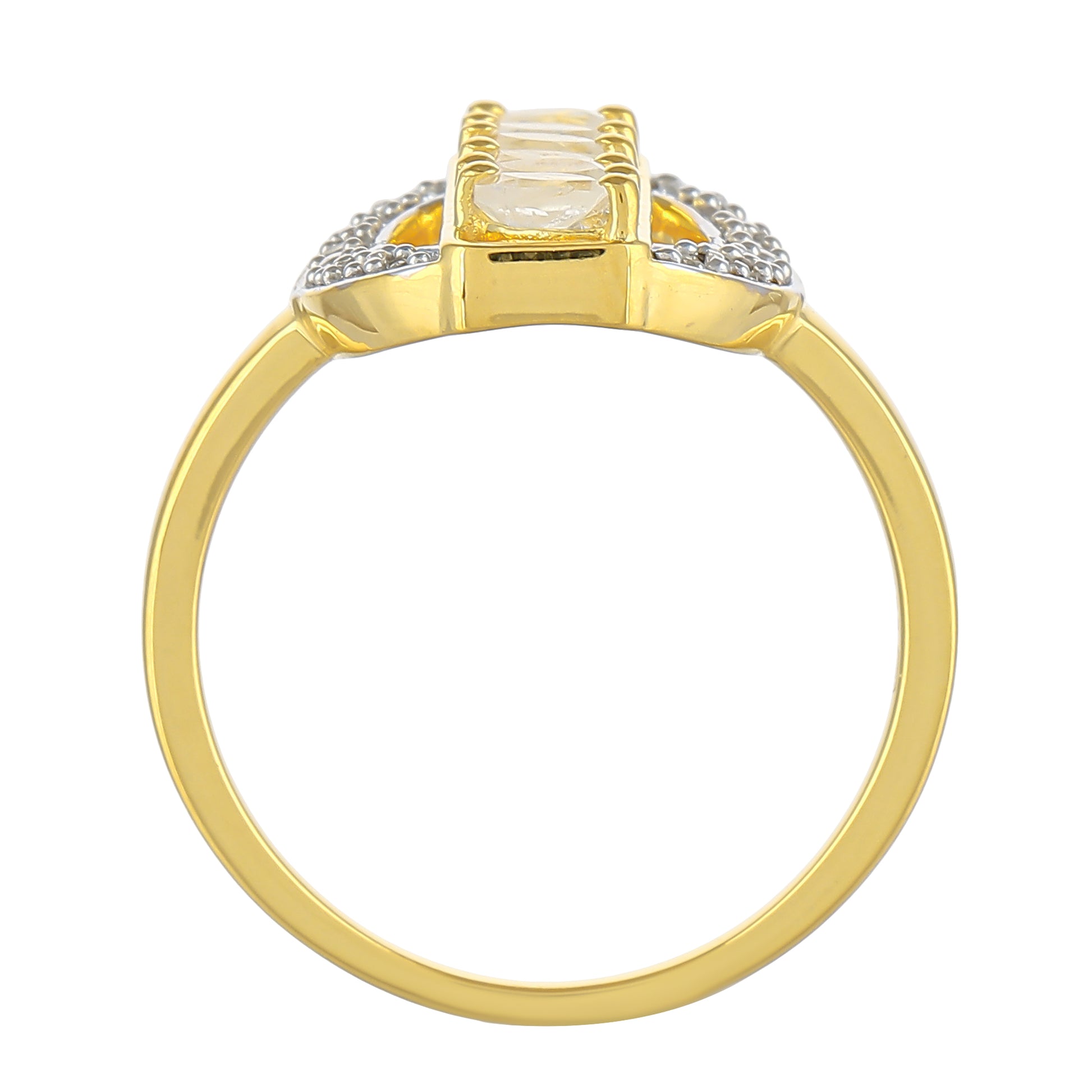 Pozlacený Stříbrný Prsten s Duhovým Měsíčním Kamenem a Bílým Topazem 4 