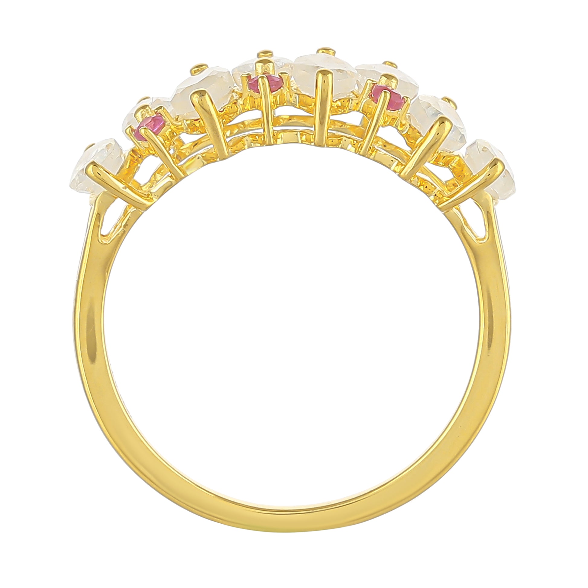 Pozlacený 925 / 1000 Sterlingové Stříbro Prsten s Duhovým Měsíčním Kamenem a Thajským Rubínem 4 