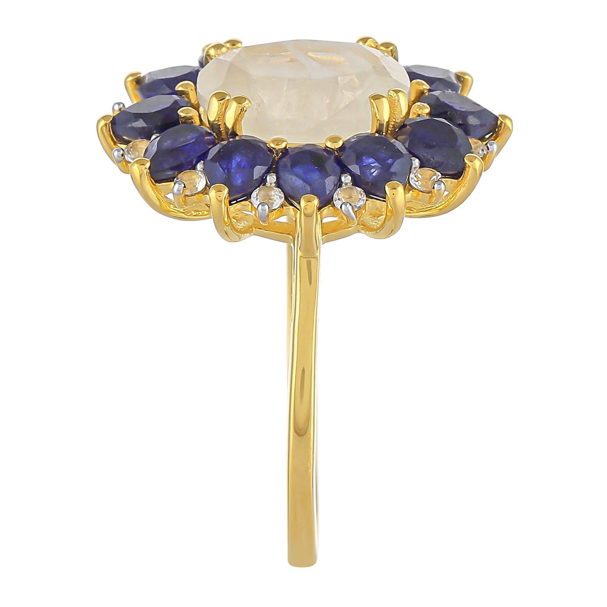 Pozlacený Stříbrný Prsten s Duhovým Měsíčním Kamenem a Thajským Safírem 3 