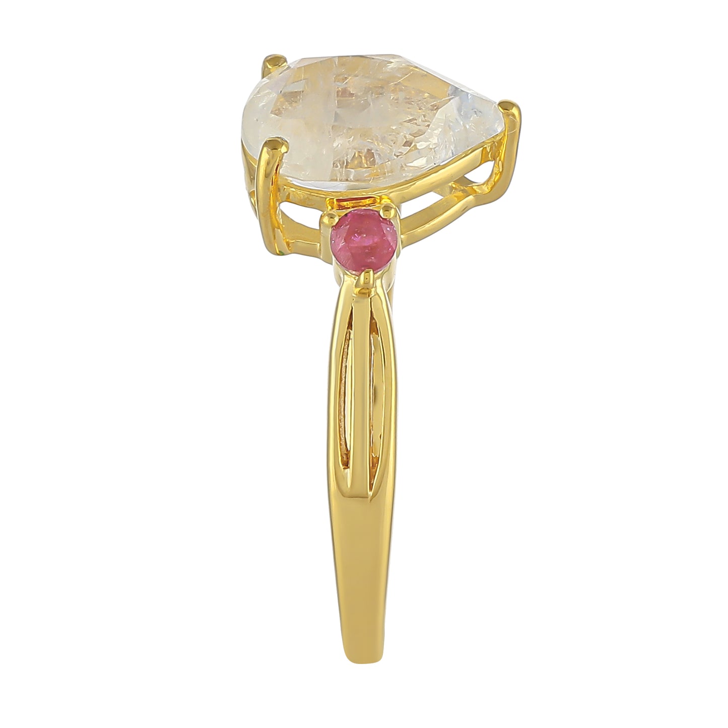 Pozlacený Stříbrný Prsten s Duhovým Měsíčním Kamenem a Thajským Rubínem