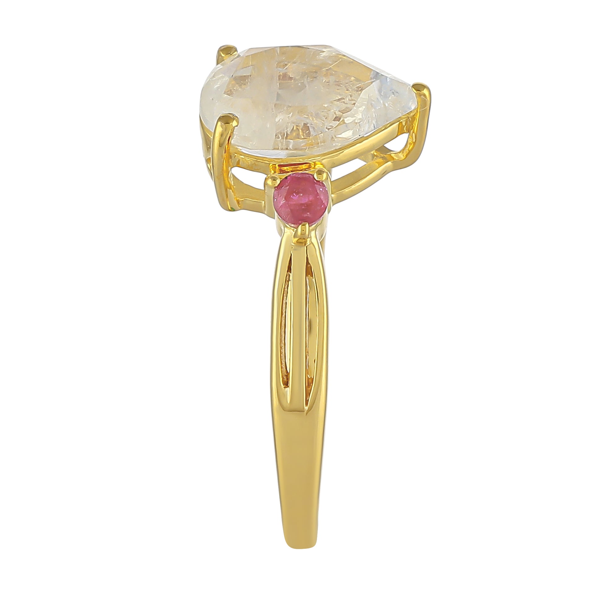 Pozlacený Stříbrný Prsten s Duhovým Měsíčním Kamenem a Thajským Rubínem 3 