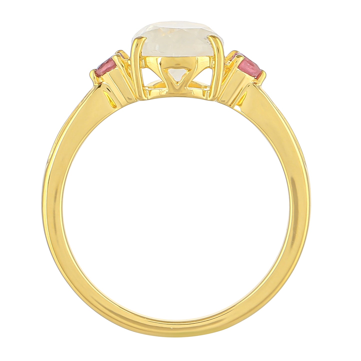 Pozlacený Stříbrný Prsten s Duhovým Měsíčním Kamenem a Thajským Rubínem