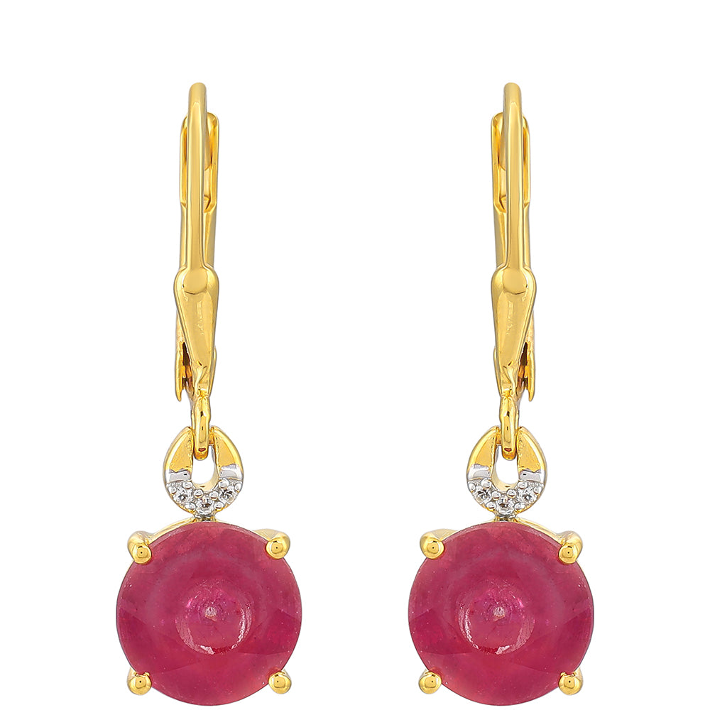 Pozlacené Stříbro 925/1000 - Náušnice s Thajským Rubínem a Bílým Topazem - Karátové číslo: 4.54. přibližná hmotnost: 2.78 gramů 1 