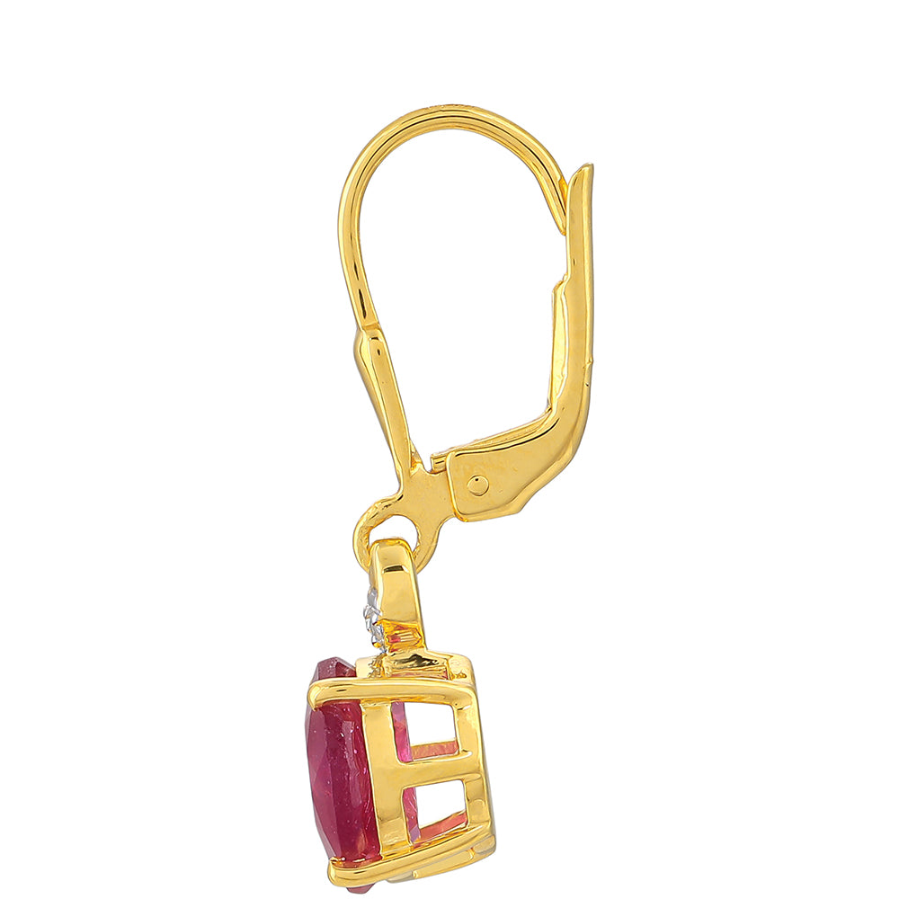 Pozlacené Stříbro 925/1000 - Náušnice s Thajským Rubínem a Bílým Topazem - Karátové číslo: 4.54. přibližná hmotnost: 2.78 gramů 2 