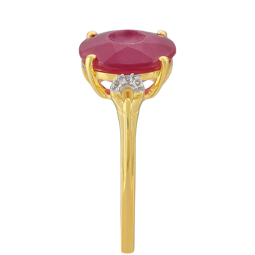 Pozlacený Stříbrný Prsten s Thajským Rubínem a Bílým Topazem 3 