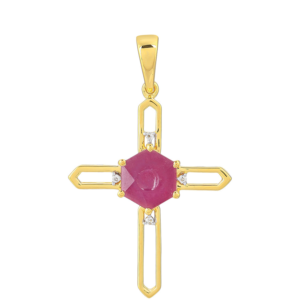 Pozlacené Stříbro 925/1000 - Přívěsek s Thajským Rubínem a Bílým Topazem - Karátové číslo: 2.37. přibližná hmotnost: 2.55 gramů