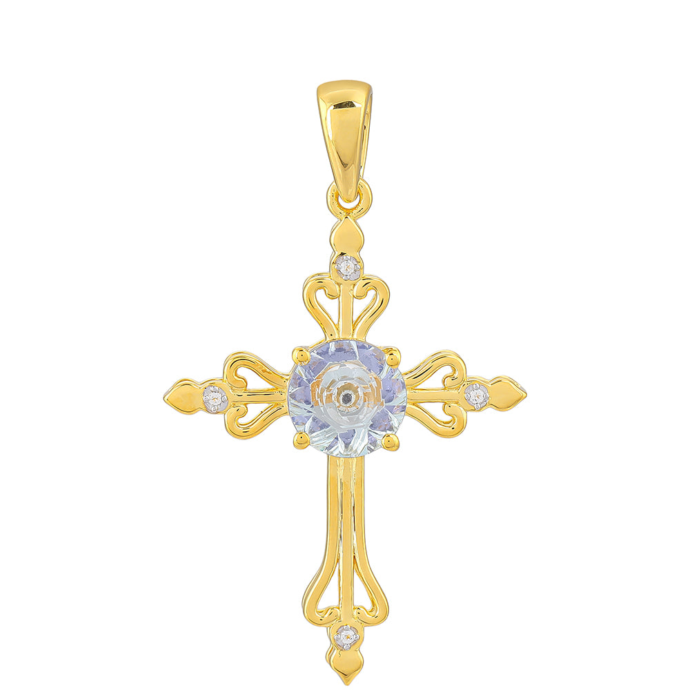 Kříž Pozlacený Stříbrný Přívěsek s Tanzanitem 1 