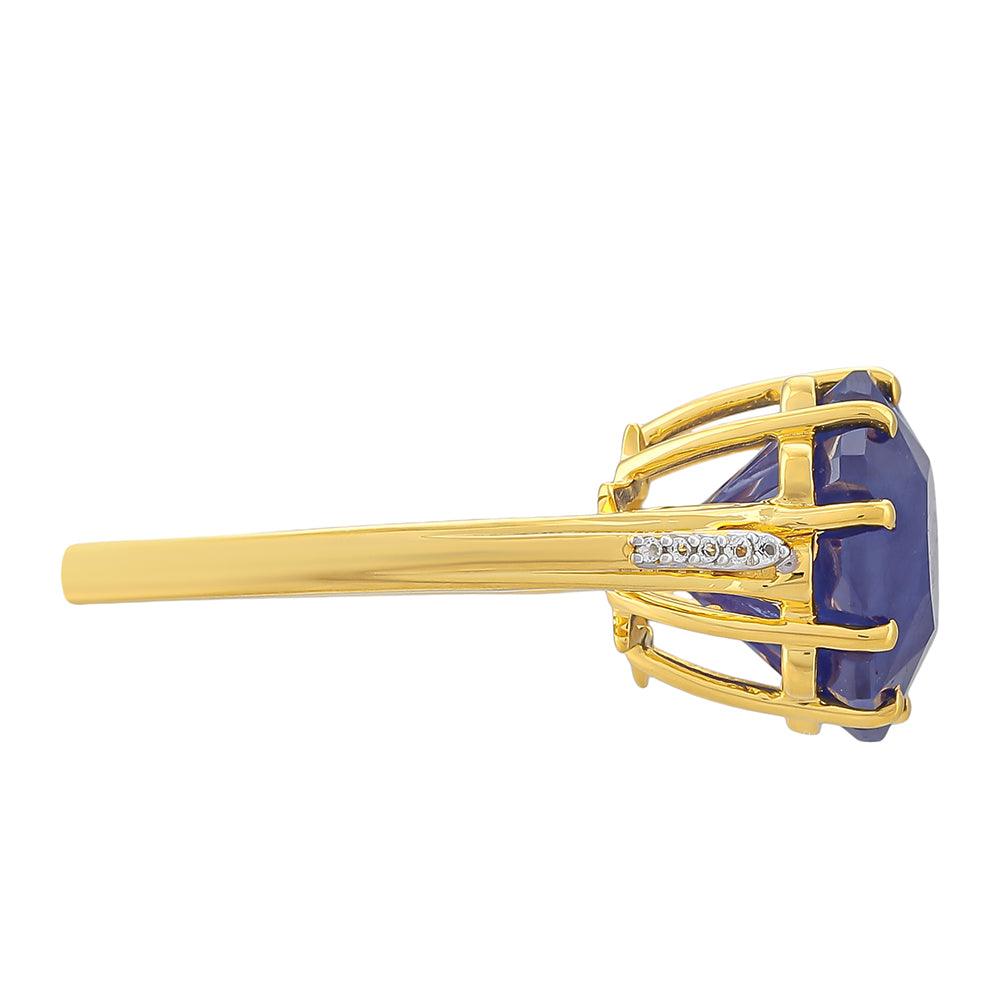 Pozlacené Stříbro 925/1000 - Prsten s Thajským Modrým Safírem a Bílým Topazem - Karátové číslo: 8.86. přibližná hmotnost: 4.45 gramů 2 