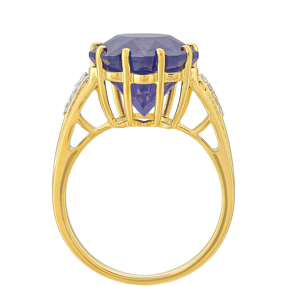 Pozlacené Stříbro 925/1000 - Prsten s Thajským Modrým Safírem a Bílým Topazem - Karátové číslo: 8.86. přibližná hmotnost: 4.45 gramů 4 