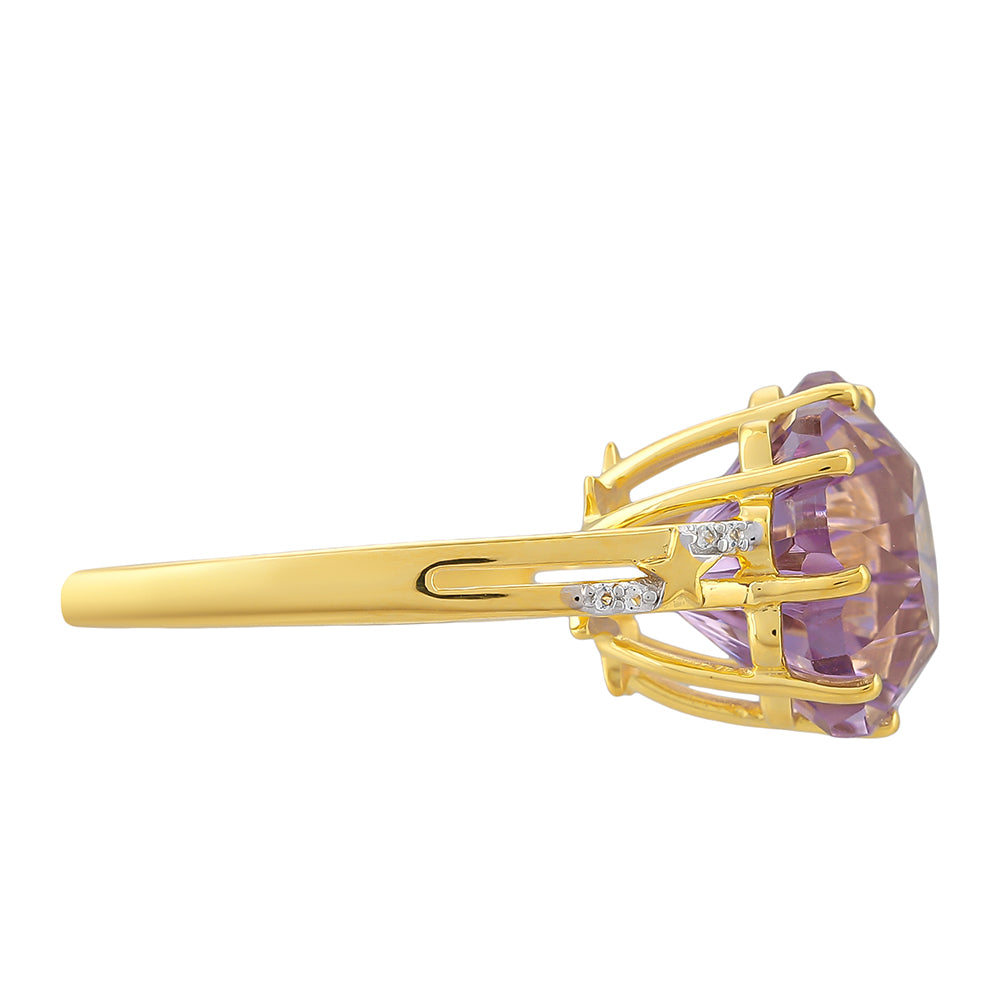 Pozlacený Stříbrný Prsten s Rose de France Ametystem a Bílým Topazem 2 