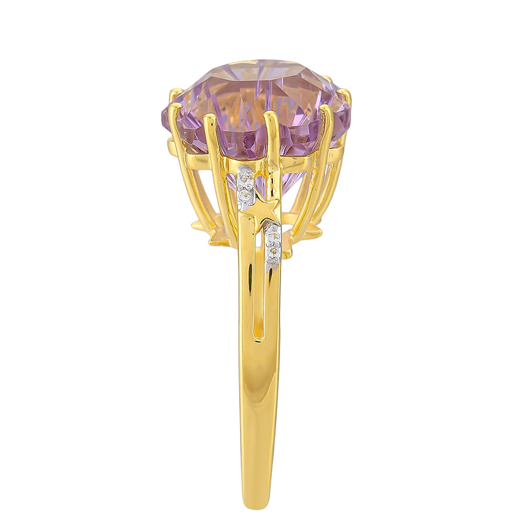 Pozlacený Stříbrný Prsten s Rose de France Ametystem a Bílým Topazem 3 