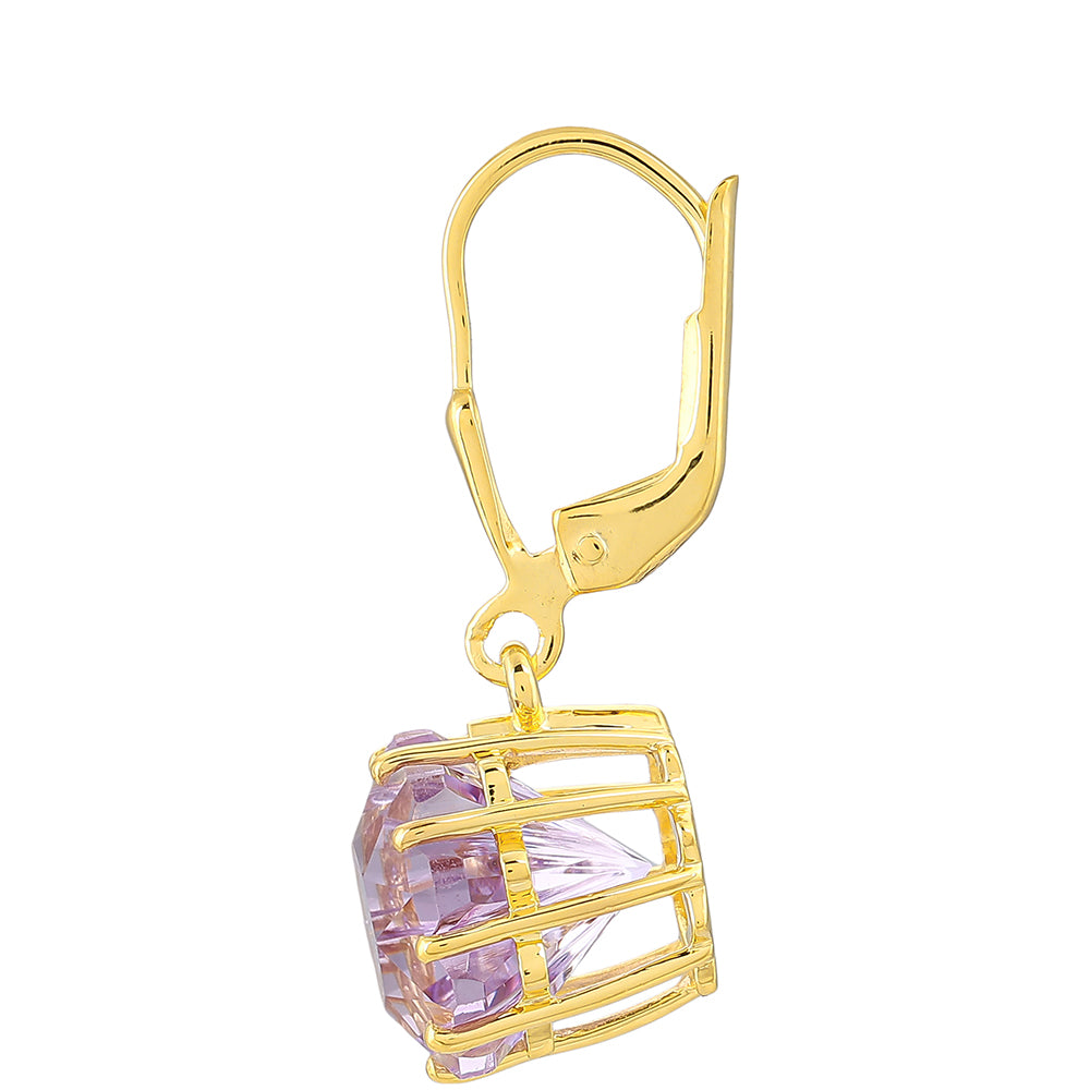 Pozlacené Stříbrné Náušnice s Rose de France Ametystem