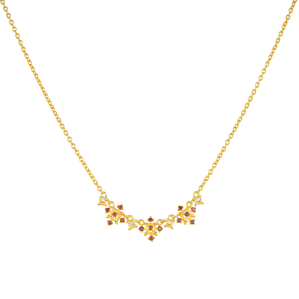 Pozlacený Stříbrný Náhrdelník s Červeným Diamantem a Bílým Diamantem
