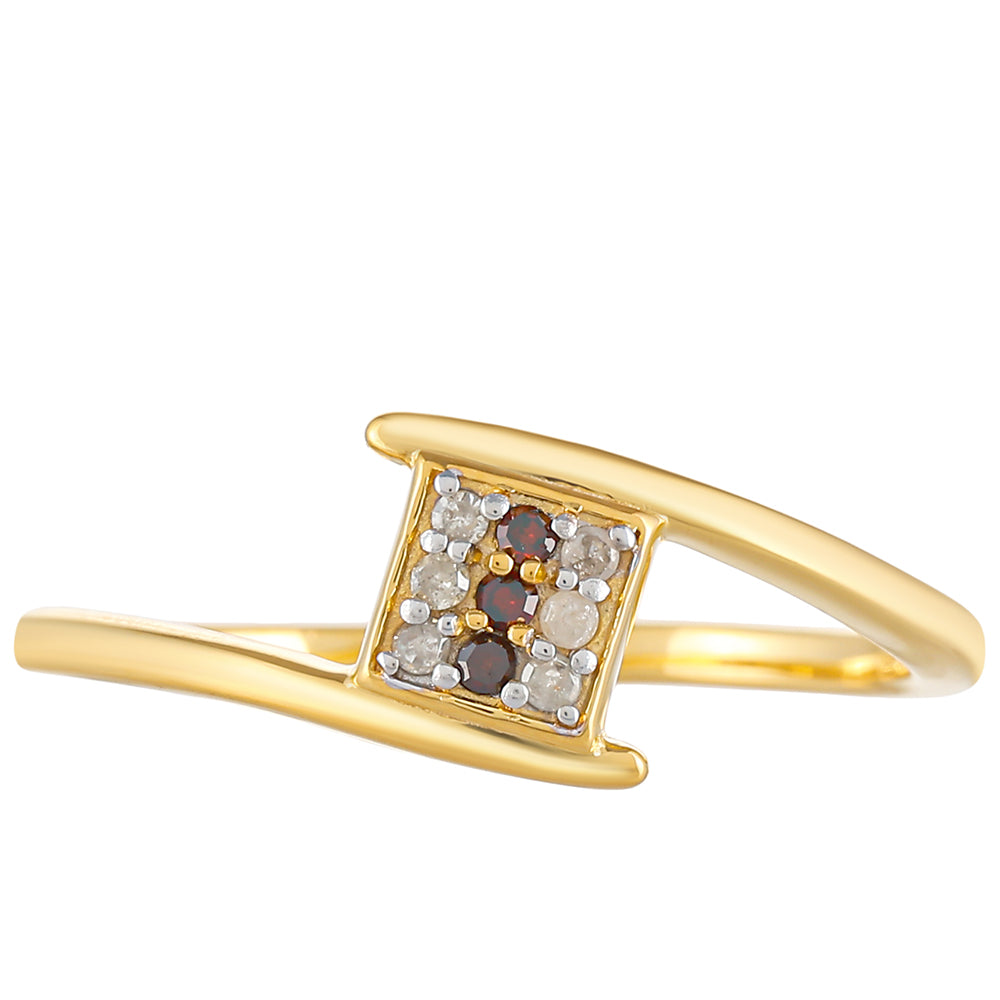 Pozlacený Stříbrný Prsten s Červeným Diamantem a Bílým Diamantem 1 