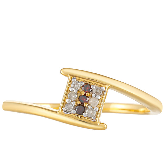 Pozlacený Stříbrný Prsten s Červeným Diamantem a Bílým Diamantem