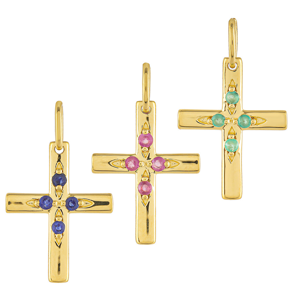 Pozlacené Stříbro 925/1000 - Sada s Thajským Rubínem a Brazilským Smaragdem - Karátové číslo: 0.57. přibližná hmotnost: 3.69 gramů ( Přívěsek )