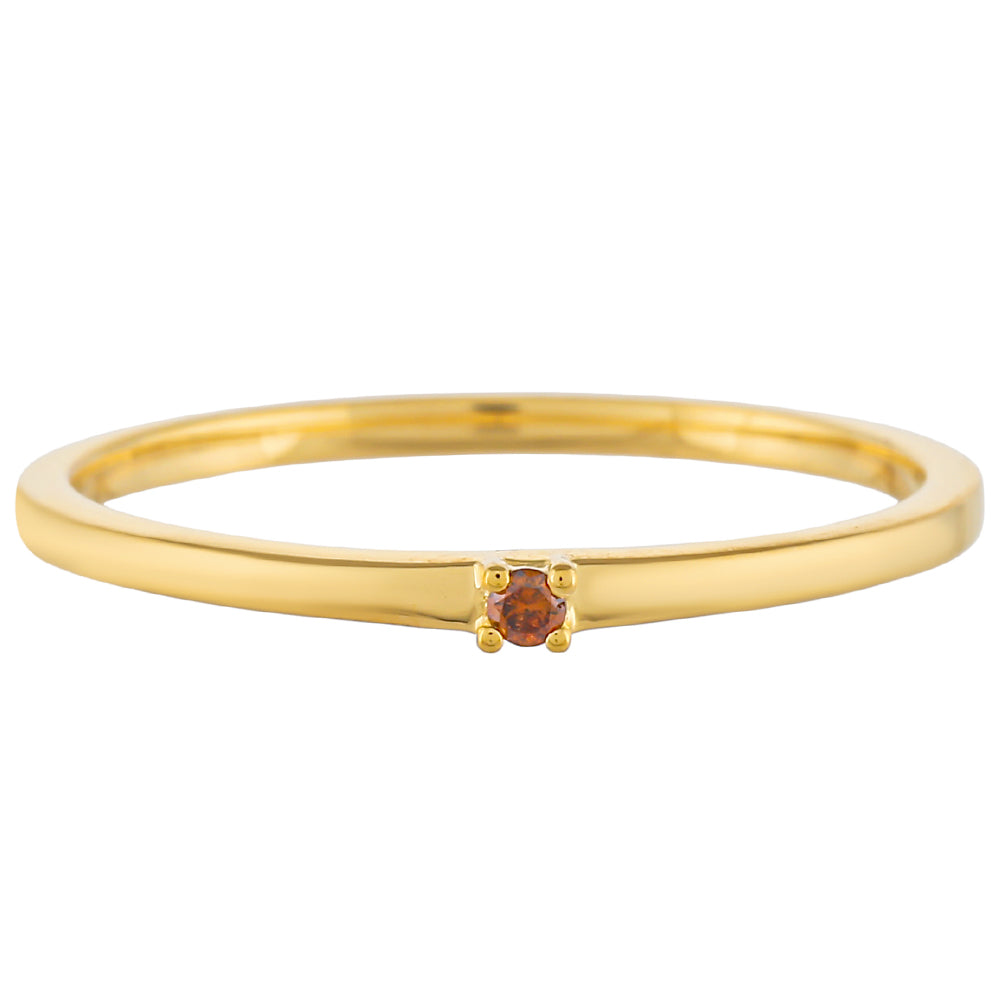 Pozlacené Stříbro 925/1000 - Prsten s Červeným Diamantem - Karátové číslo: 0.02. přibližná hmotnost: 0.96 gramů