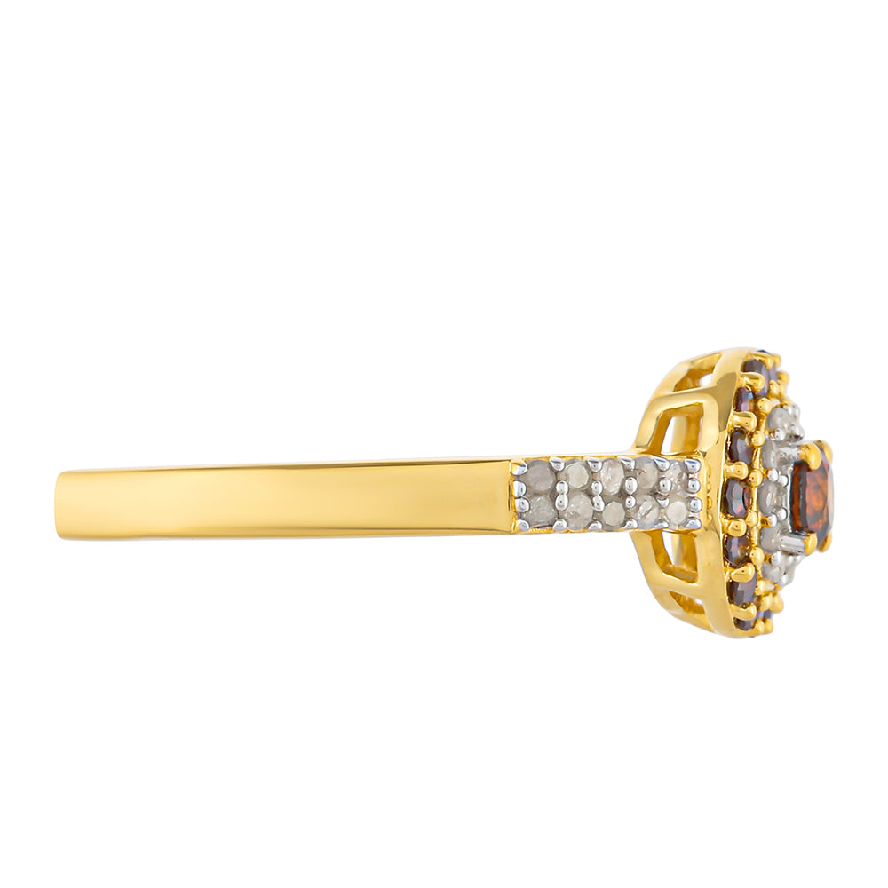 Pozlacený Stříbrný Prsten s Červeným Diamantem a Bílým Diamantem