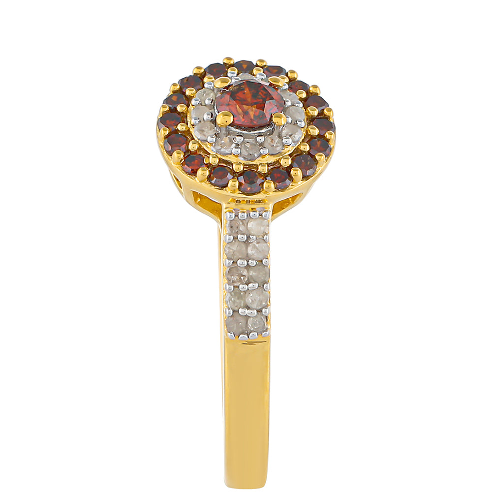 Pozlacený Stříbrný Prsten s Červeným Diamantem a Bílým Diamantem 3 