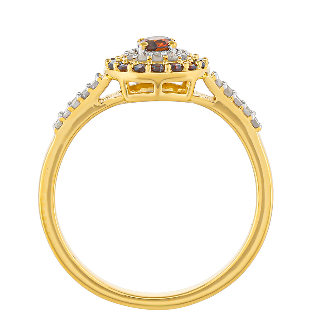 Pozlacený Stříbrný Prsten s Červeným Diamantem a Bílým Diamantem