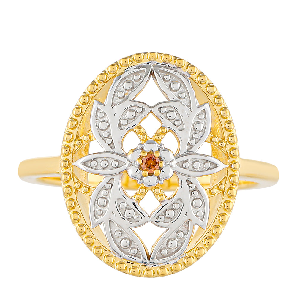 Pozlacené stříbro 925/1000 Prsten s Červeným Diamantem - Karátové číslo: 0.01. přibližná hmotnost: 3.17 gramů 1 