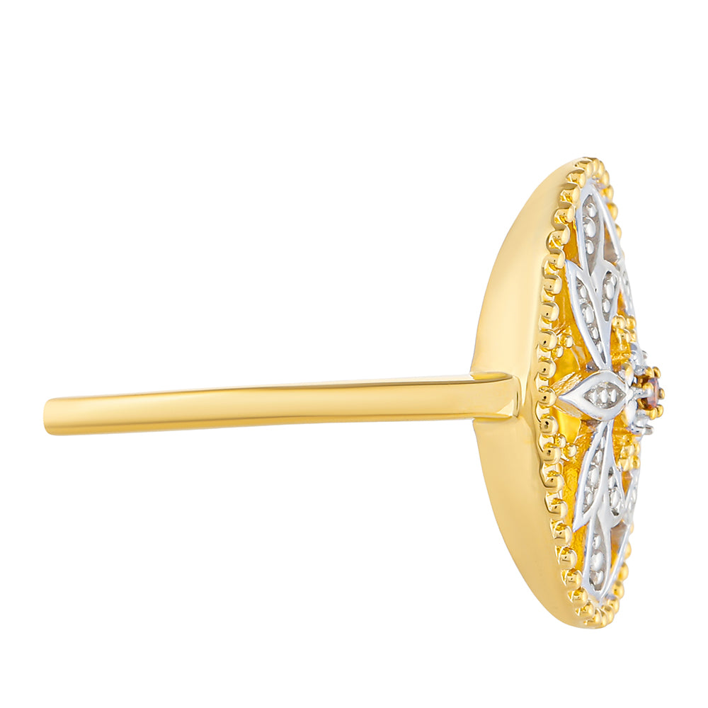 Pozlacené stříbro 925/1000 Prsten s Červeným Diamantem - Karátové číslo: 0.01. přibližná hmotnost: 3.17 gramů