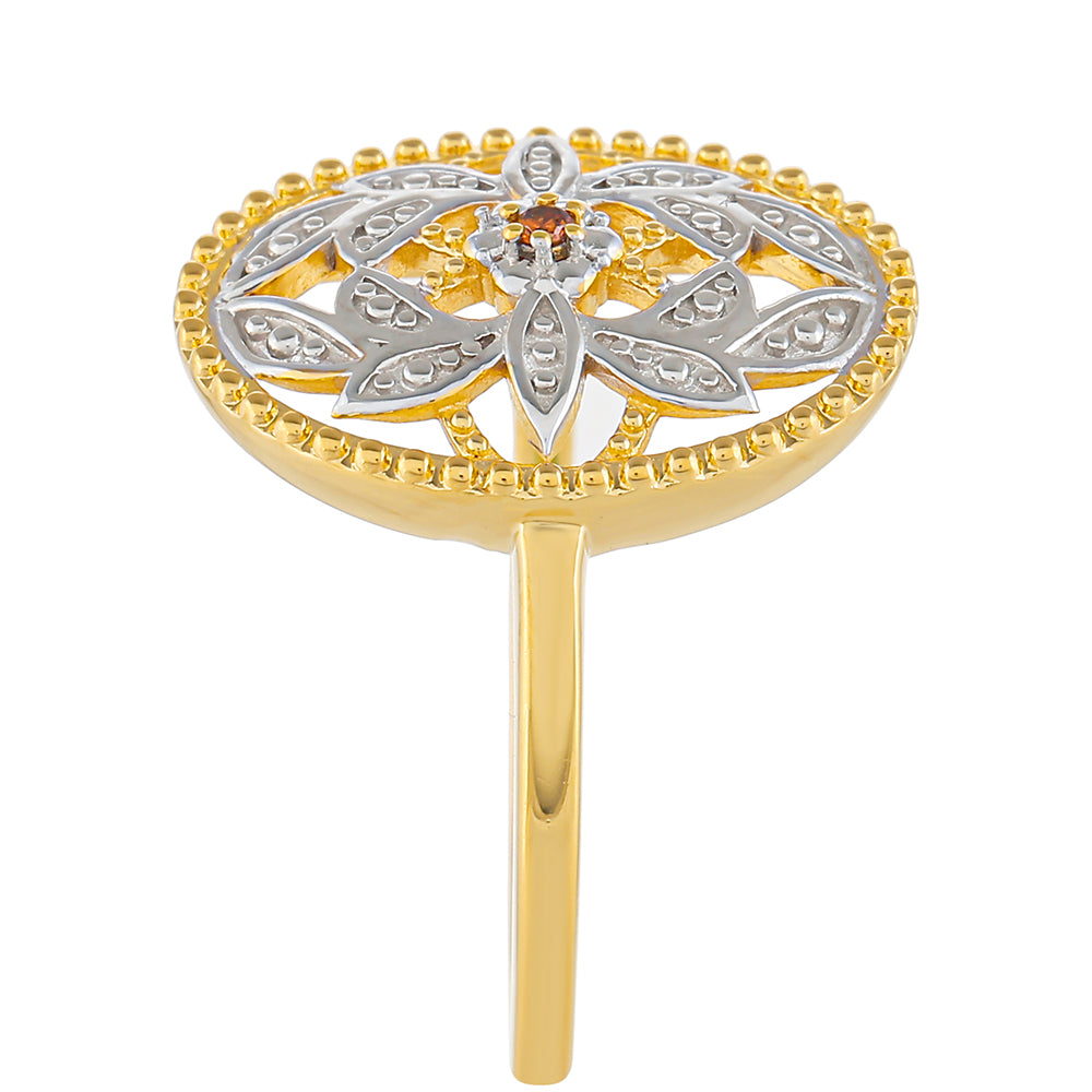 Pozlacené stříbro 925/1000 Prsten s Červeným Diamantem - Karátové číslo: 0.01. přibližná hmotnost: 3.17 gramů