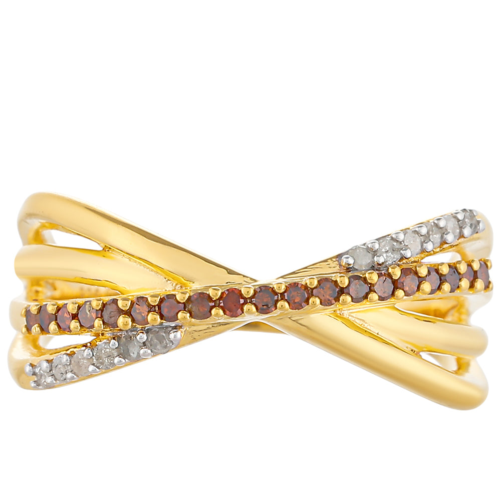 Pozlacené stříbro 925/1000 Prsten s Červeným Diamantem a Bílým Diamantem - Karátové číslo: 0.23. přibližná hmotnost: 3.16 gramů 1 